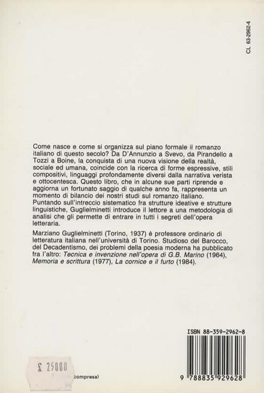 Il romanzo del Novecento italiano. Strutture e sintassi - Marziano Guglielminetti - 2