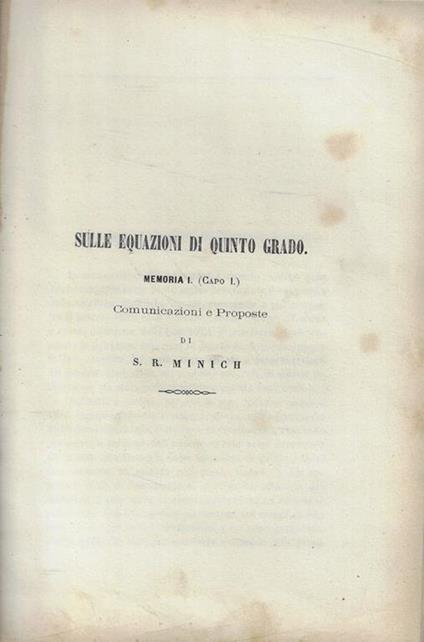Sulle equazioni di quinto grado Memoria I (Capo I) - copertina