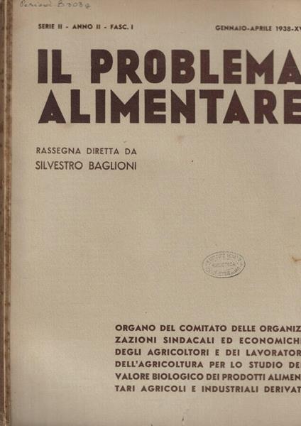 Il problema alimentare  Anno 1938 - copertina