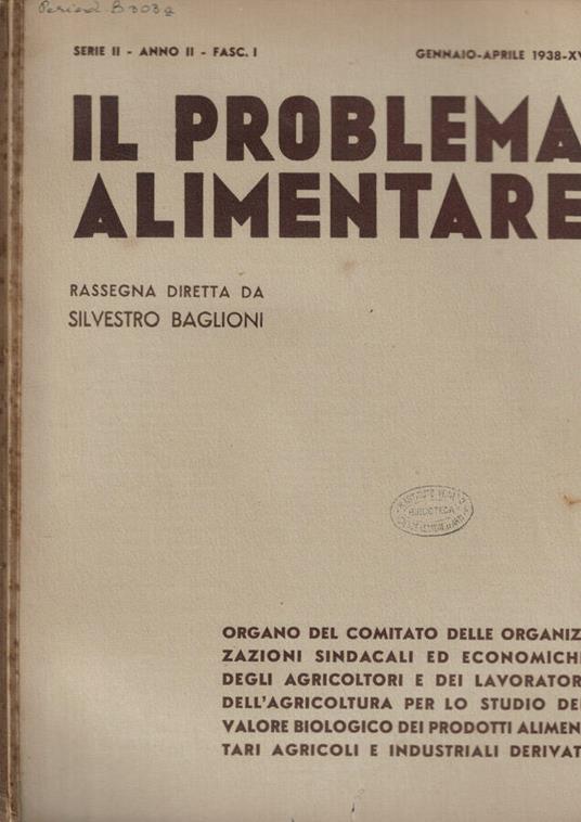 Il problema alimentare  Anno 1938 - copertina