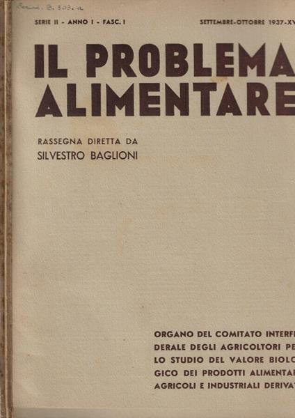Il problema alimentare  Fasc. I-II Anno 1937 - copertina