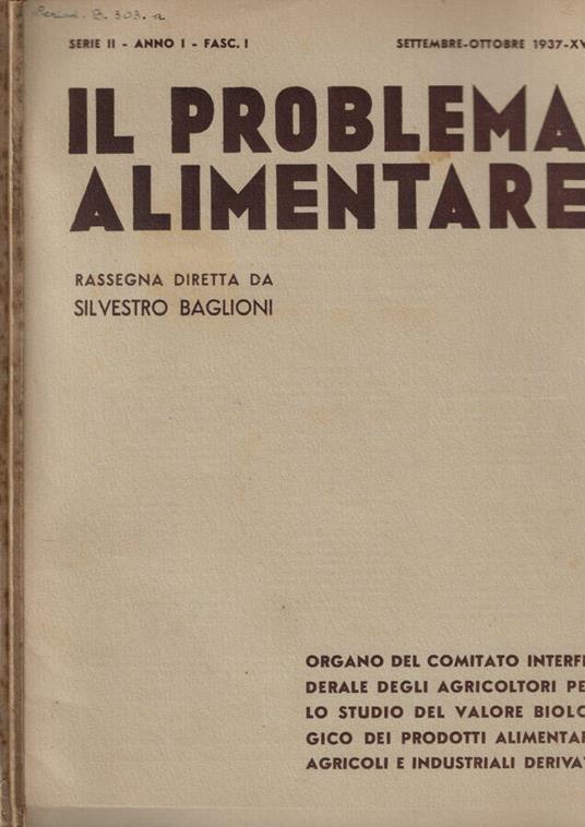 Il problema alimentare  Fasc. I-II Anno 1937 - copertina