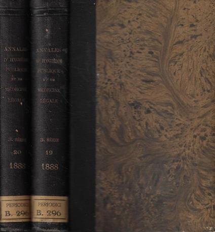 Annales d'Hygiène publique et de Medecine Legale avec une revue des travaux francais et etrangers Tomo XIX-XX Anno 1888 - copertina