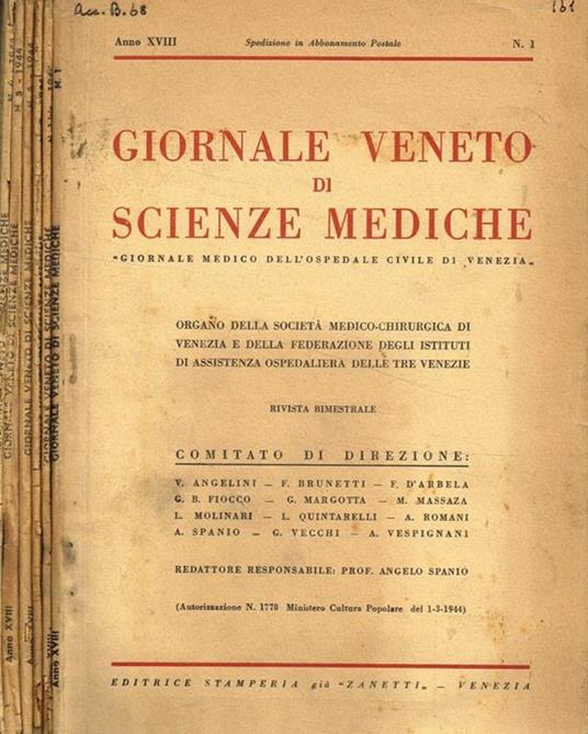 Giornale Veneto di scienze mediche. Anno XVIII, 1944 - copertina