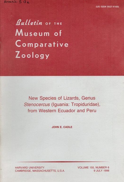Bulletin of the Museum of Comparative Zoology- Vol. 155 n. 6 - copertina