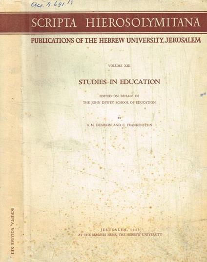 Scripta hierosolymitana Vol.XIII. Studies in education - copertina