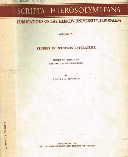 Scripta hierosolymitana Vol.X. Studies in western literature - copertina