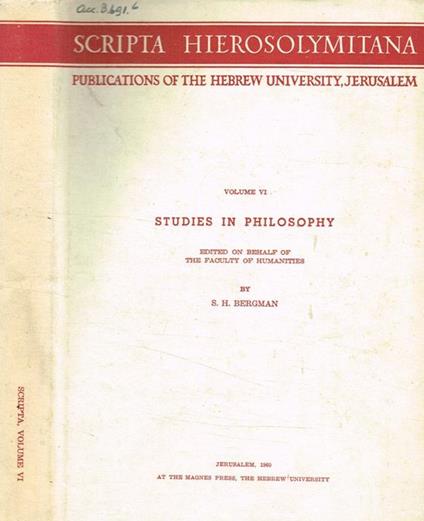 Scripta hierosolymitana vol.VI. Studies in philosophy - copertina