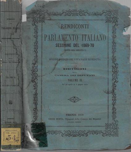 Rendiconti del parlamento Italiano sessione del 1869-70 - copertina