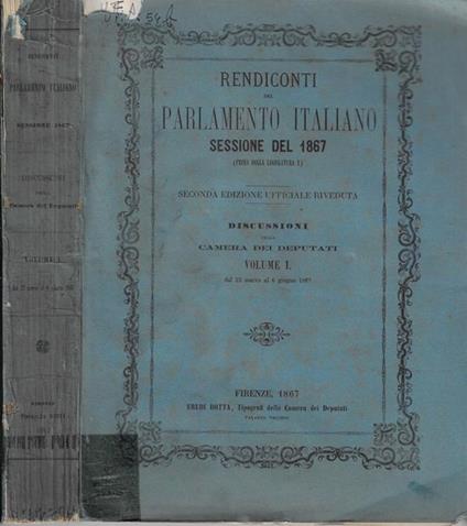 Rendiconti del parlamento Italiano sessione del 1867 - copertina