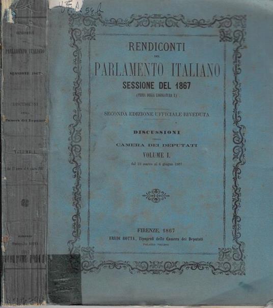 Rendiconti del parlamento Italiano sessione del 1867 - copertina