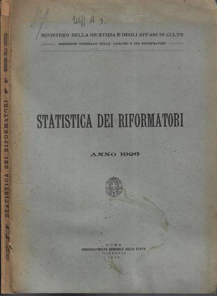 Statistica dei riformatori anno 1926 - copertina