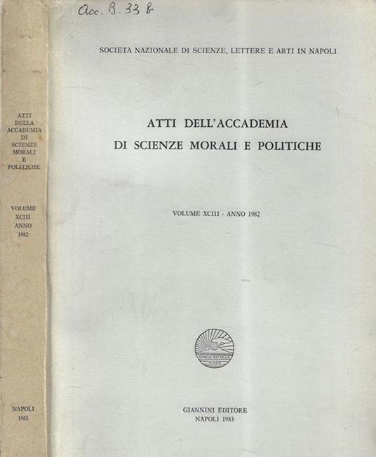 Atti dell'Accademia di scienze morali e politiche Volume XCIII 1982 - copertina