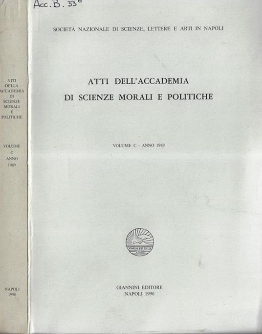 Atti dell'Accademia di scienze morali e politiche Volume C 1989 - copertina