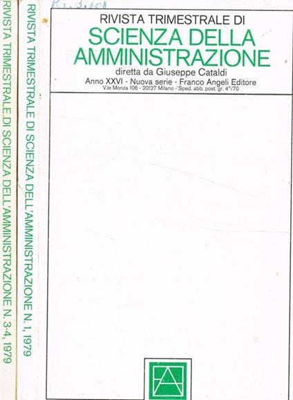 Rivista trimestrale di scienza della amministrazione. Anno XXVI nuova serie, 1979, n.1, 3/4 - copertina
