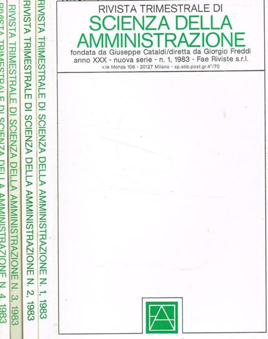 Rivista trimestrale di scienza della amministrazione. Anno XXX, nuova serie, 1983 - copertina