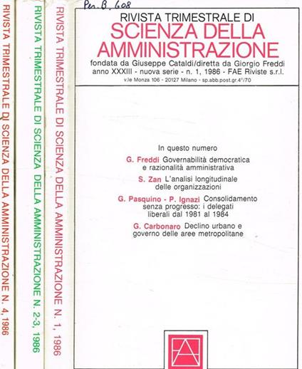 Rivista trimestrale di scienza della amministrazione. Anno XXXIII, nuova serie, 1986 - copertina
