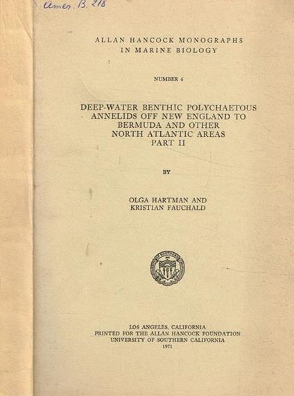 Deep-water benthic polychaetous annelids off new england to bermuda and other north atlantic areas. Part.II - copertina