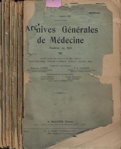 Archives Generales de Medecine n. 1-2-3-9-10-11-12 1908 - copertina