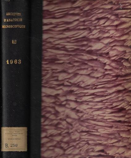 Archives d'Anatomie Microscopique et de Morphologie Experimentale Anno 1963 - copertina