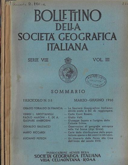 Bollettino della Società Geografica Italiana serie VIII Vol. III Fascicolo n. 2-3, 4-5 1950 - copertina