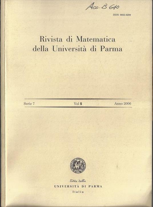 Rivista di matematica della Università di Parma serie 7 Vol. 5 2006 - copertina