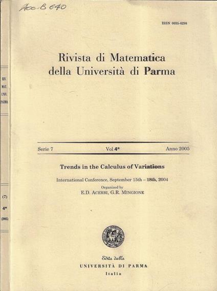 Rivista di matematica della Università di Parma serie 7 Vol. 4* 2005 - copertina