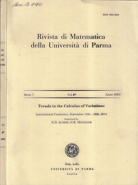 Rivista di matematica della Università di Parma serie 7 Vol. 4* 2005 - copertina