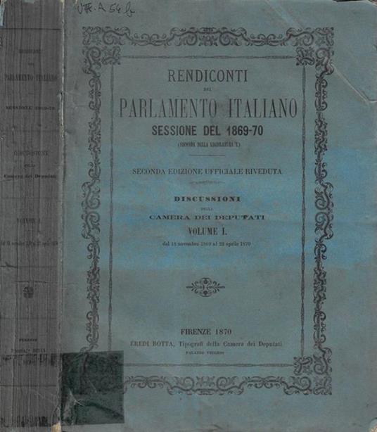Rendiconti dei Parlamento italiano sessione del 1869-70 - copertina