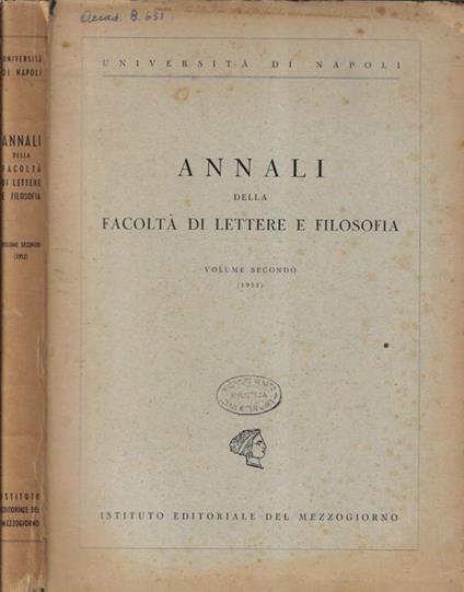 Università di Napoli Annali della facoltà di lettere e filosofia Volume secondo - copertina