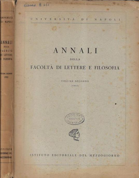 Università di Napoli Annali della facoltà di lettere e filosofia Volume secondo - copertina