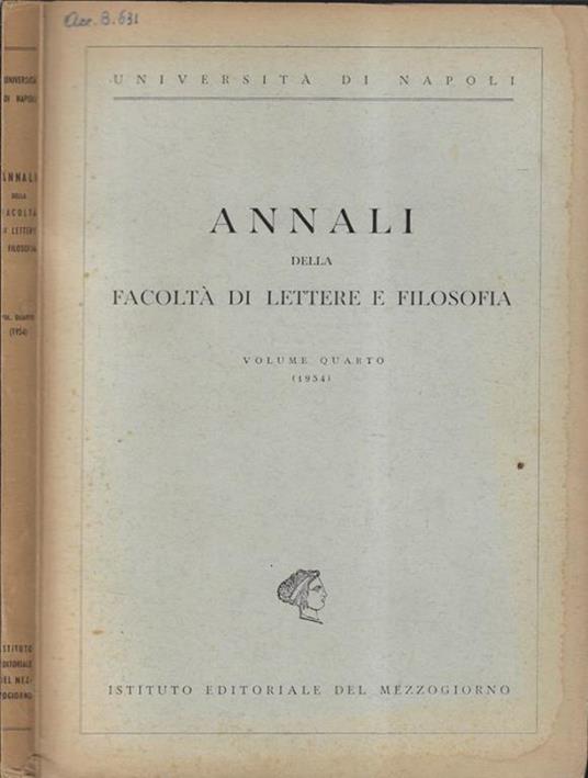 Università di Napoli Annali della facoltà di lettere e filosofia Volume quarto - copertina