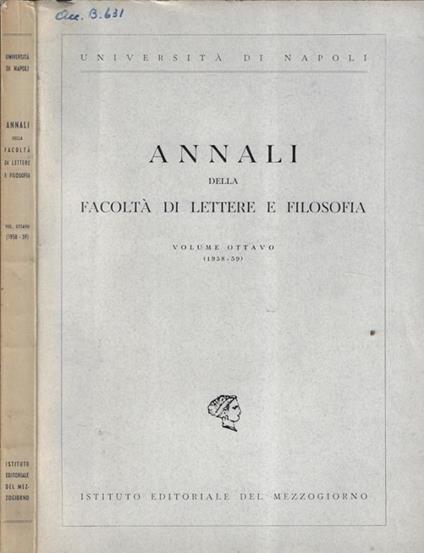 Università di Napoli Annali della facoltà di lettere e filosofia Volume ottavo - copertina