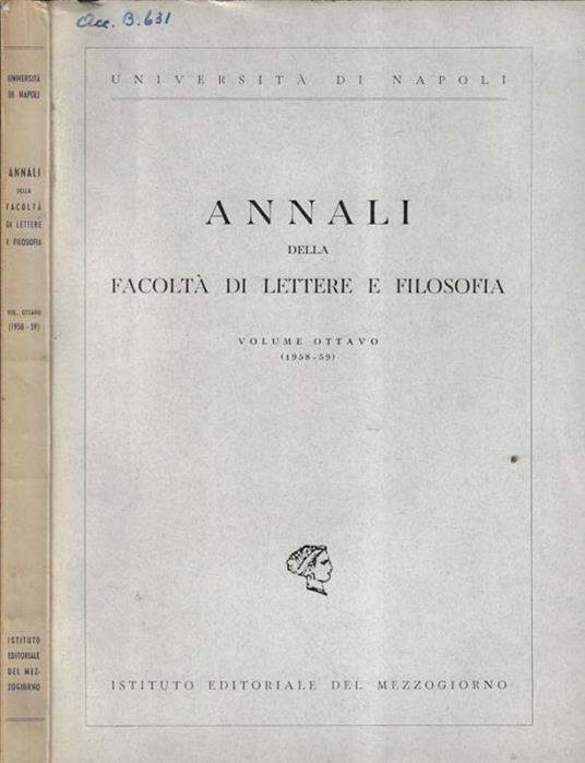 Università di Napoli Annali della facoltà di lettere e filosofia Volume ottavo - copertina