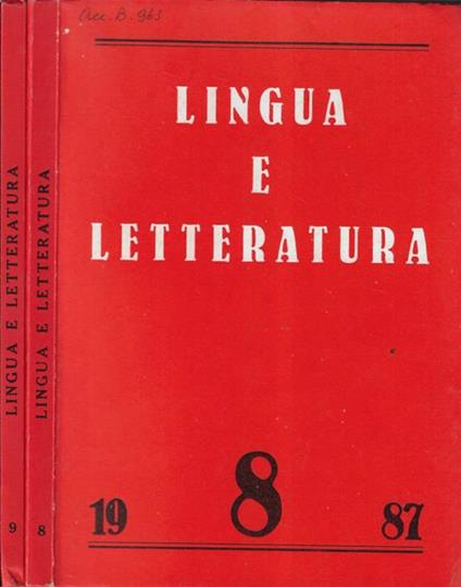 Lingua e letteratura N. 8, 9 1987 - copertina