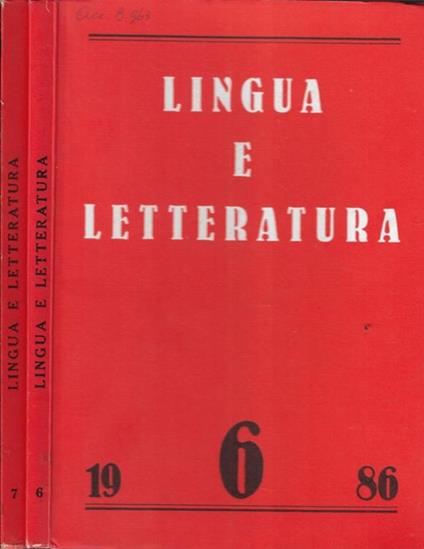 Lingua e letteratura N. 6, 7 1986 - copertina