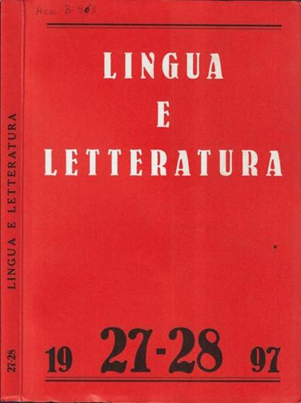 Lingua e letteratura N. 27,28 1997 - copertina