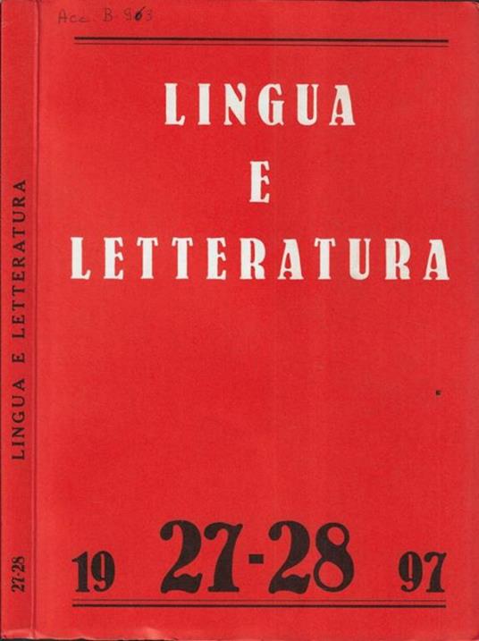 Lingua e letteratura N. 27,28 1997 - copertina