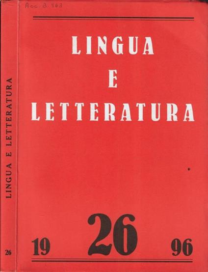 Lingua e letteratura N. 26 1996 - copertina