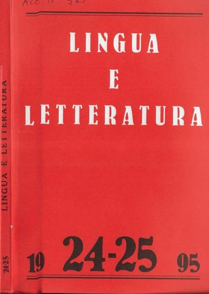 Lingua e letteratura N. 24,25 1995 - copertina