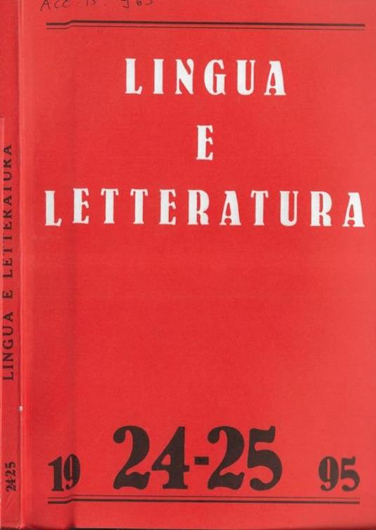 Lingua e letteratura N. 24,25 1995 - copertina