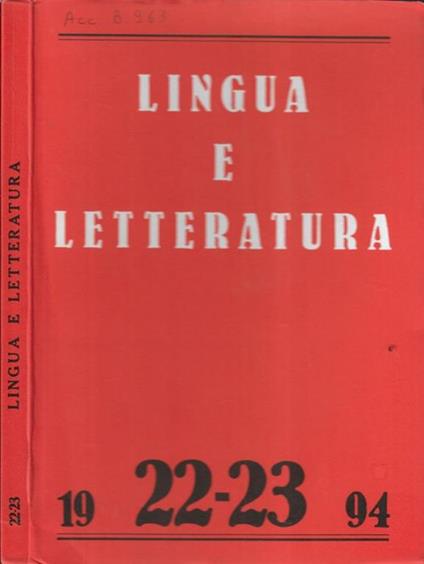 Lingua e letteratura N. 22,23 1994 - copertina