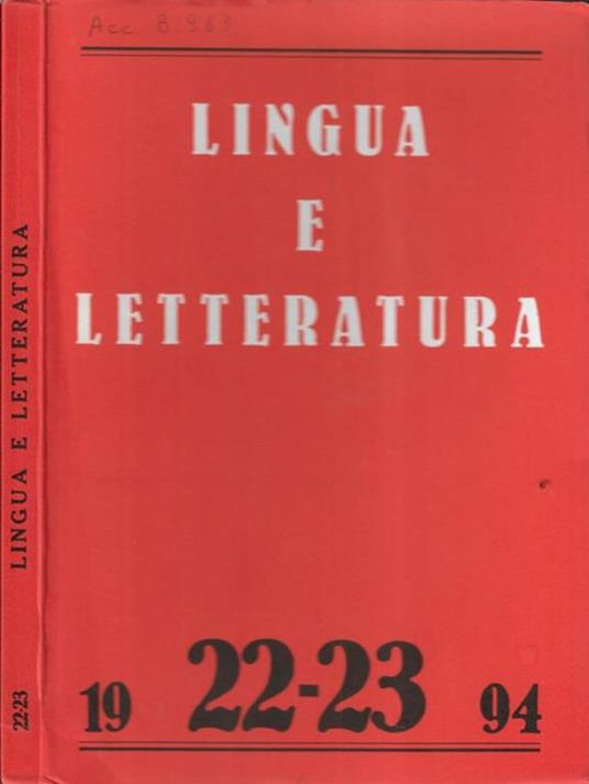 Lingua e letteratura N. 22,23 1994 - copertina