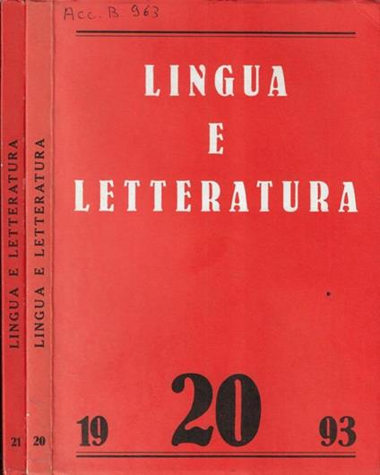 Lingua e letteratura N. 20, 21 1993 - copertina