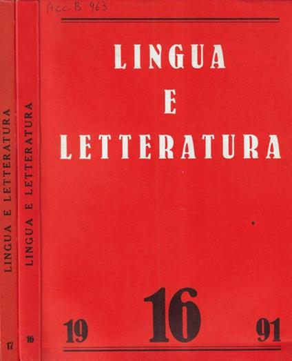Lingua e letteratura N. 16, 17 1991 - copertina