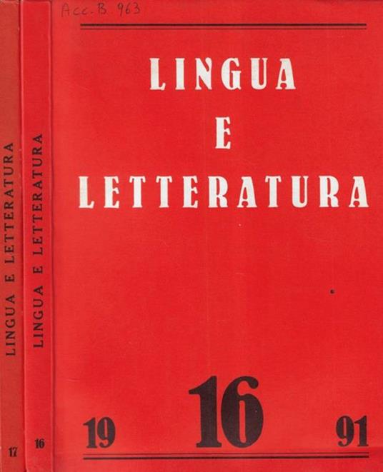 Lingua e letteratura N. 16, 17 1991 - copertina