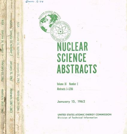 Nuclear science abstracts. Vol.16, fasc.1, 2, 3. Anno 1962 - copertina