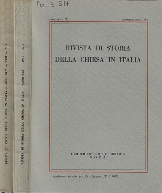 Rivista di Storia della Chiesa in Italia 1991 - copertina