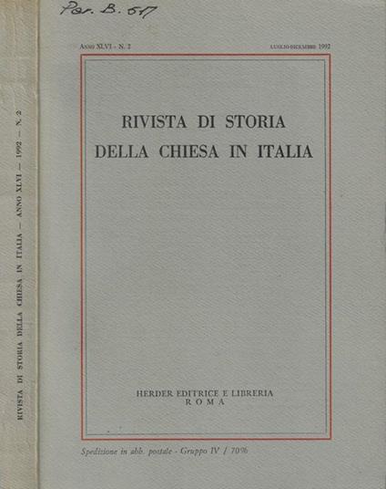 Rivista di Storia della Chiesa in Italia 1992 N. 2 - copertina