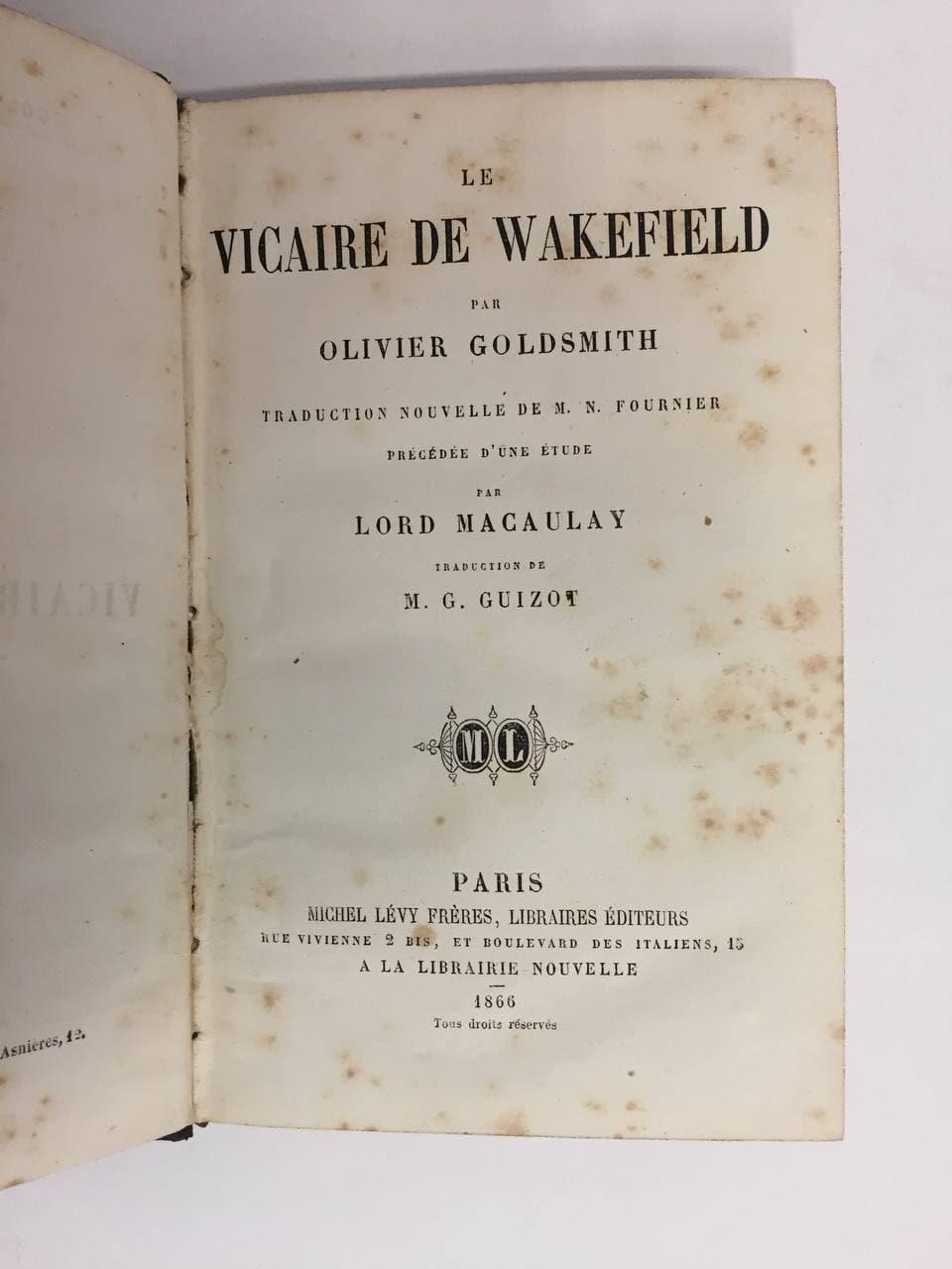 Le Vicaire de Wakefield, par Olivier Goldsmith